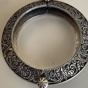 Detailed Scrollwork Silver-Tone Hinged Bangle Bracelet